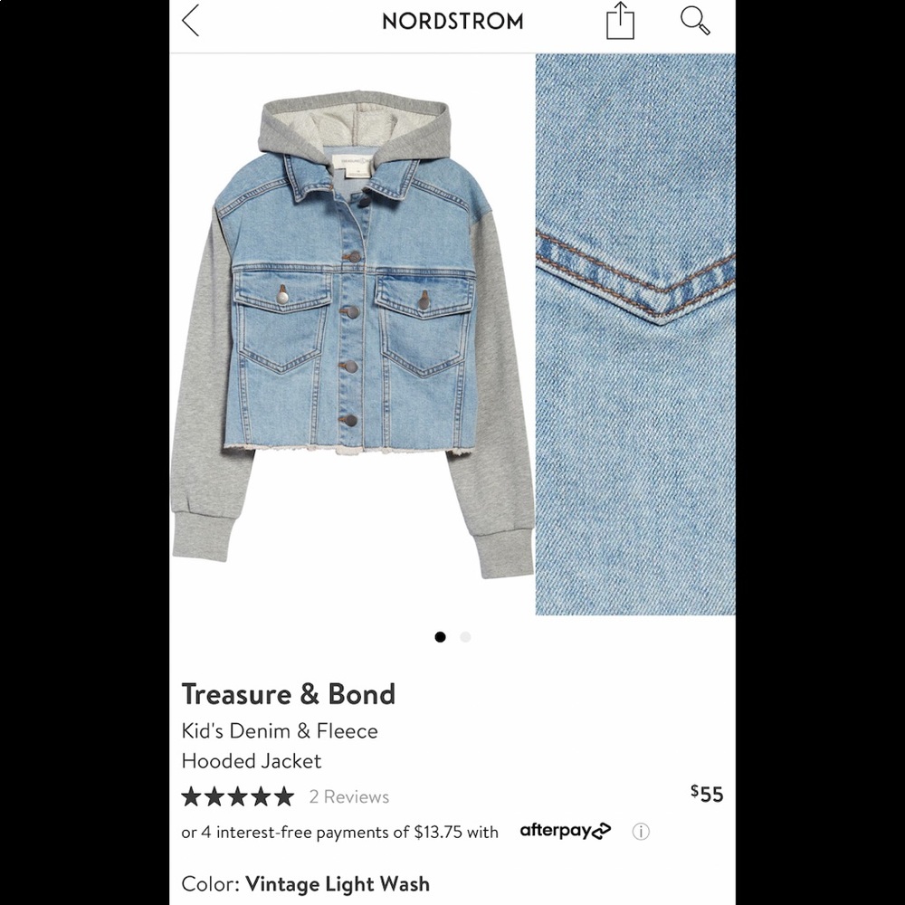 Cropped Denim&Fleece Jacket-Vintage Light Wash